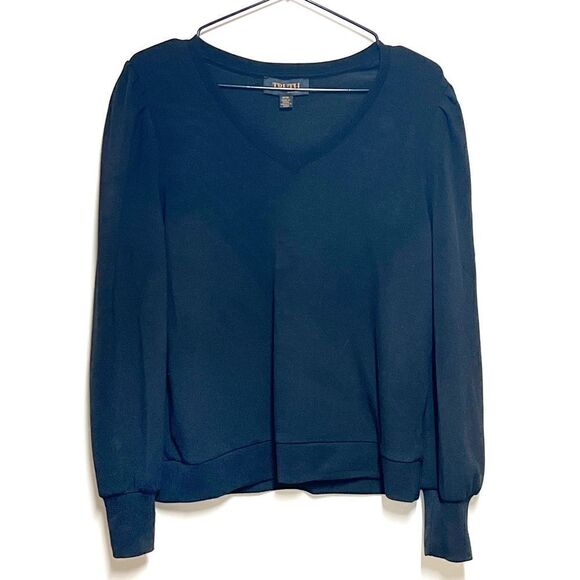 NWOT Truth By Republic black Modal Balloon Sleeve V Neck Sweatshirt Sz M - Picture 2 of 9